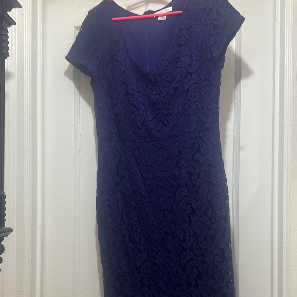 Liz Claiborne Blue Sheath Dress V-neck Cocktail Midi